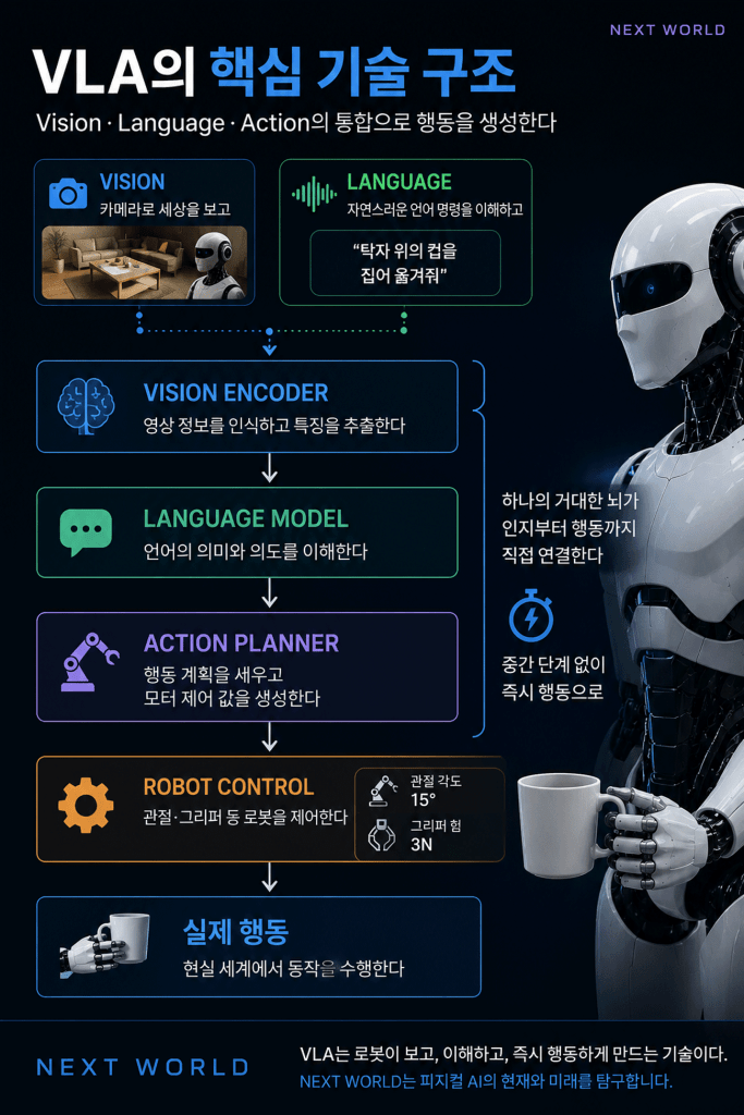 ion-Language-Action(VLA) 모델의 핵심 기술 구조