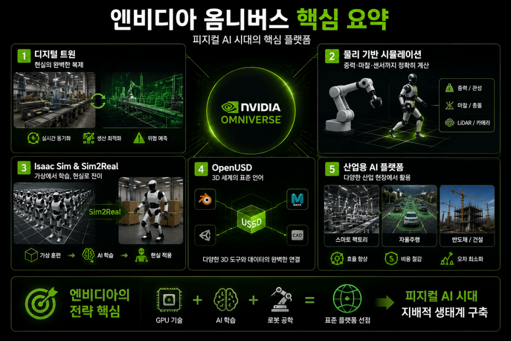 엔비디아 옴니버스 휴머노이드 , 피지컬 AI  디지털 트윈 생태계 구축 핵심 요약
