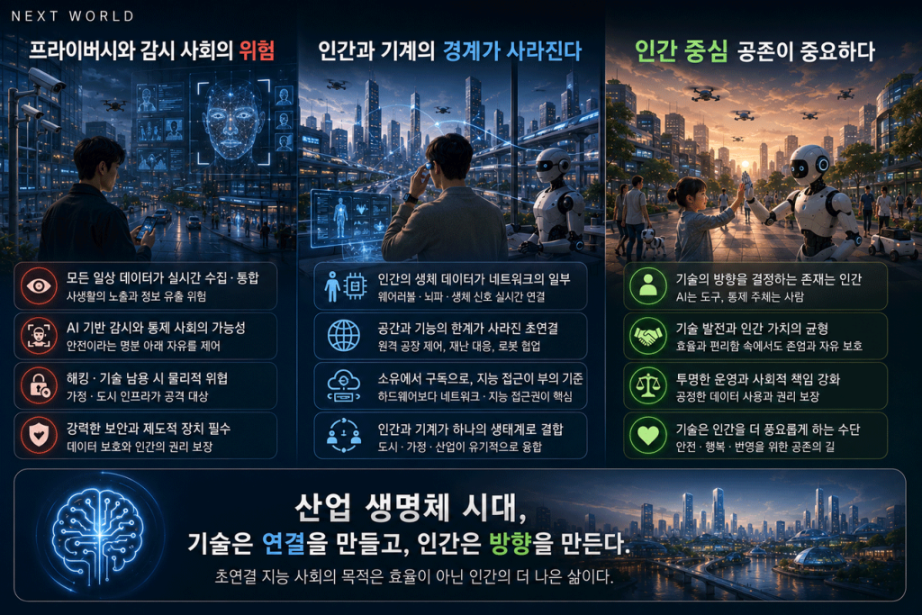 인간과 공존하기 시작한 피지컬 AI 산업 생명체의 시대 의 위험, 경계의 사라짐, 기술은 연결을 만들고 인간은 방향을 만든다.