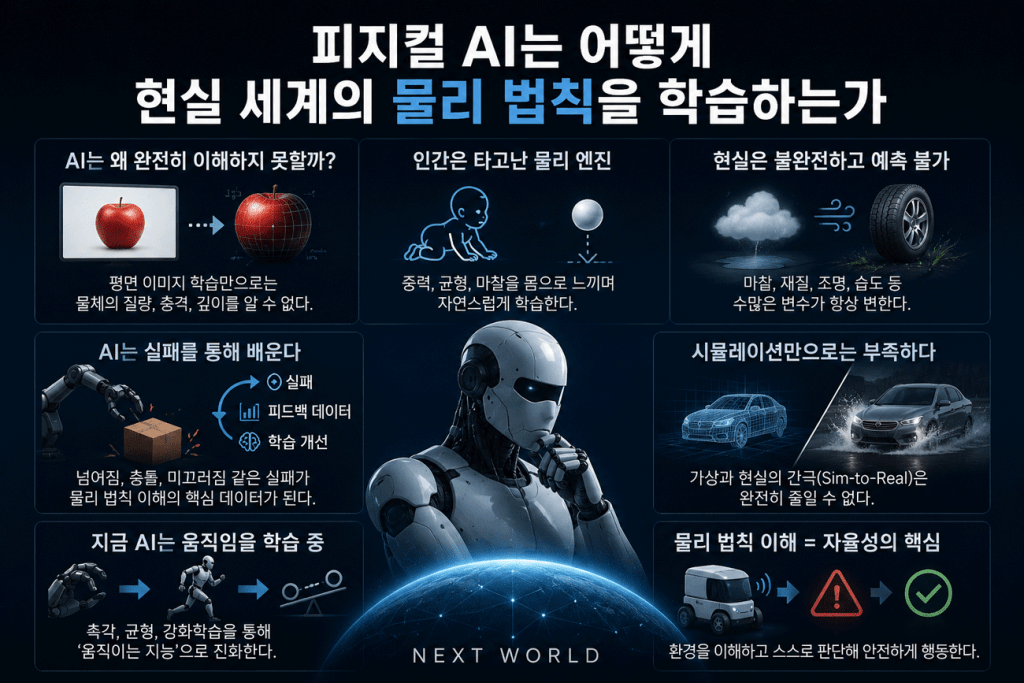 피지컬 AI는 어떻게 현실 세계의 물리 법칙을 학습하는가? 실패를 통해 배우고 인간의 움직임 학습중