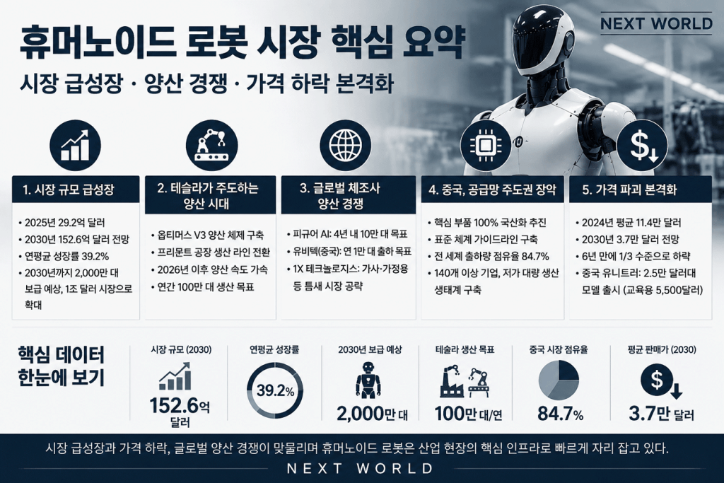 휴머노이드 로봇 시장 시장 급성장, 양산 경쟁, 가격 하락 본격화 시작
