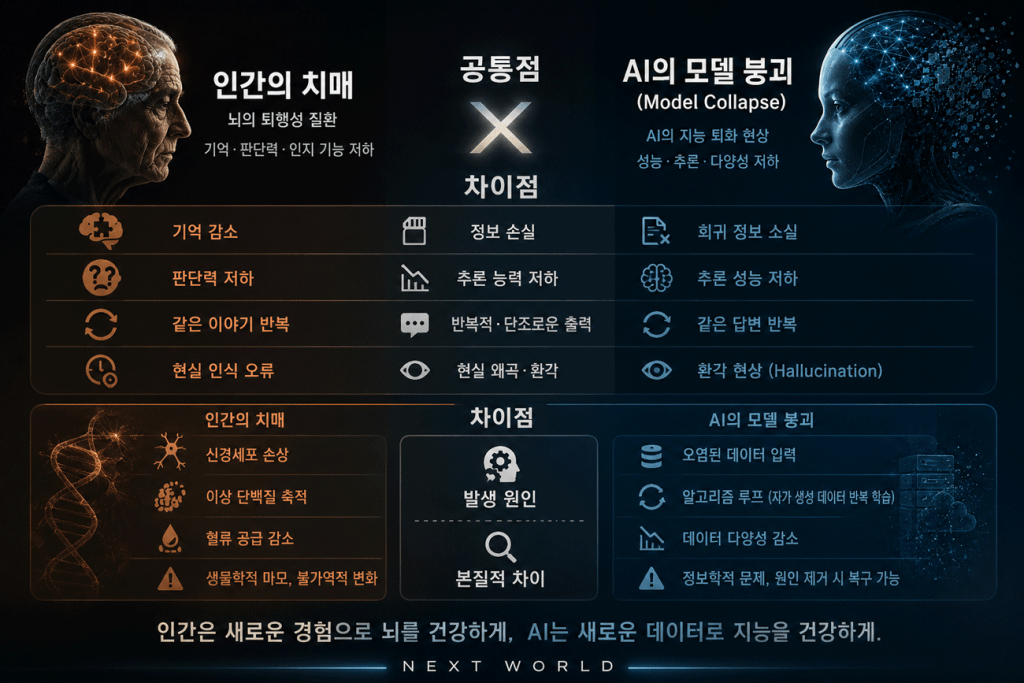인간의 치매와 AI 모델붕괴의 놀라운 공통점과 차이점